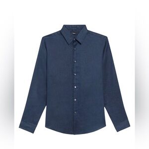Theory • Linen Navy Button Down Shirt